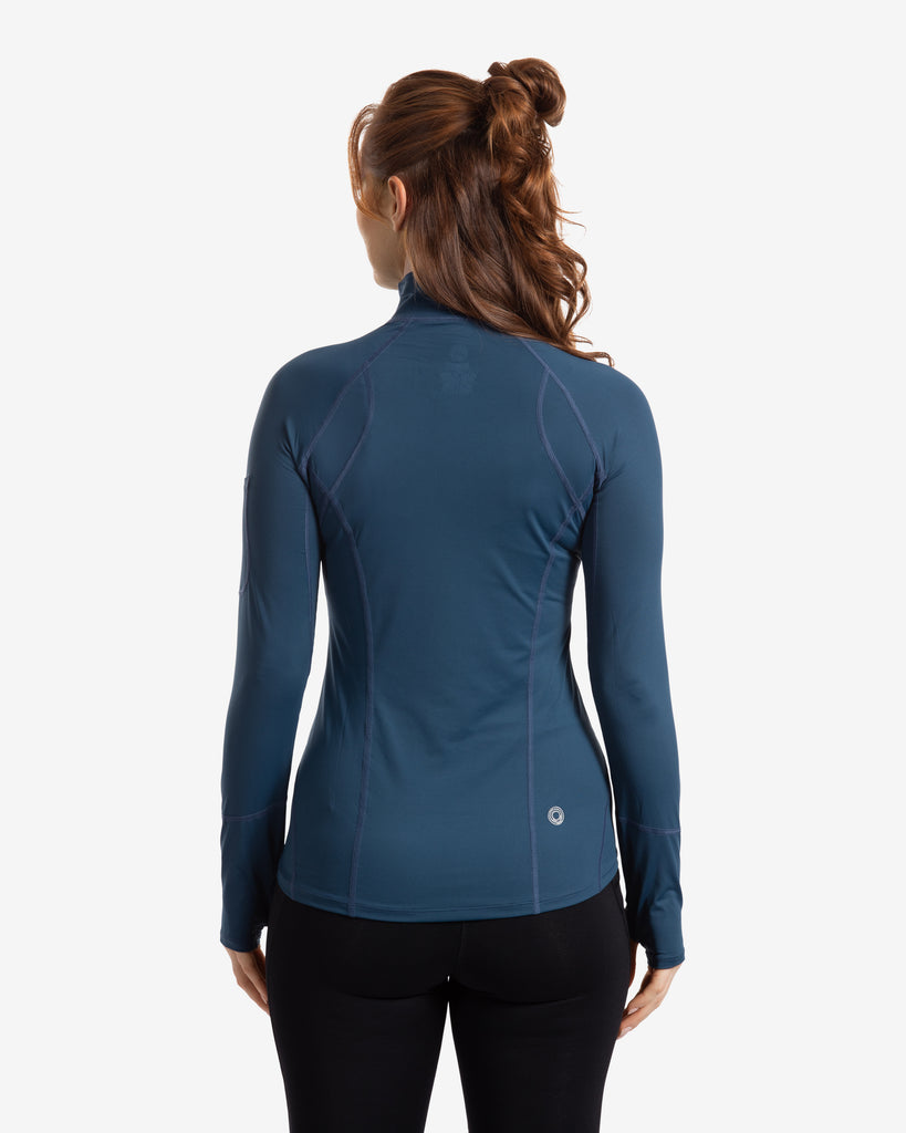 Women wearing midnight blue top. Picture shows the back of the shirt. (Style 3001) - BloqUV
