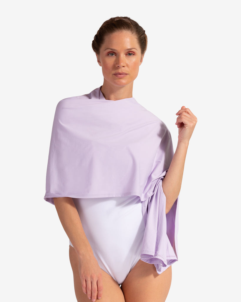 Women wearing lavender blanket wrap around her shoulders (Style 5000) - BloqUV