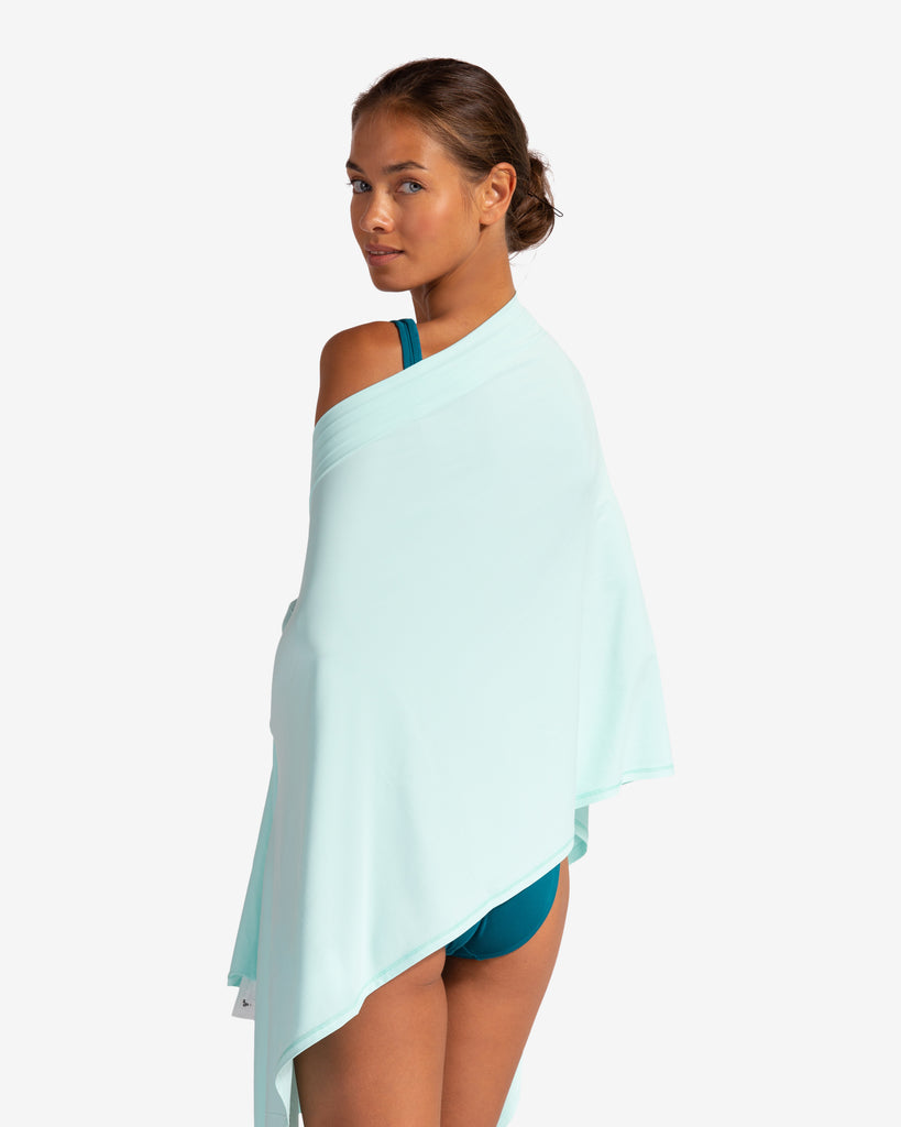 Women wearing mint blanket wrap around her shoulders (Style 5000) - BloqUV