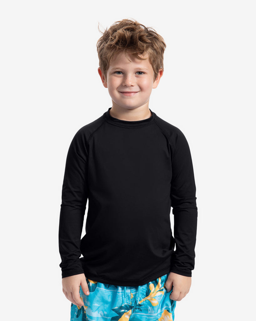 Boy wearing black color top with swim shorts. (Style 1005K) - BloqUV