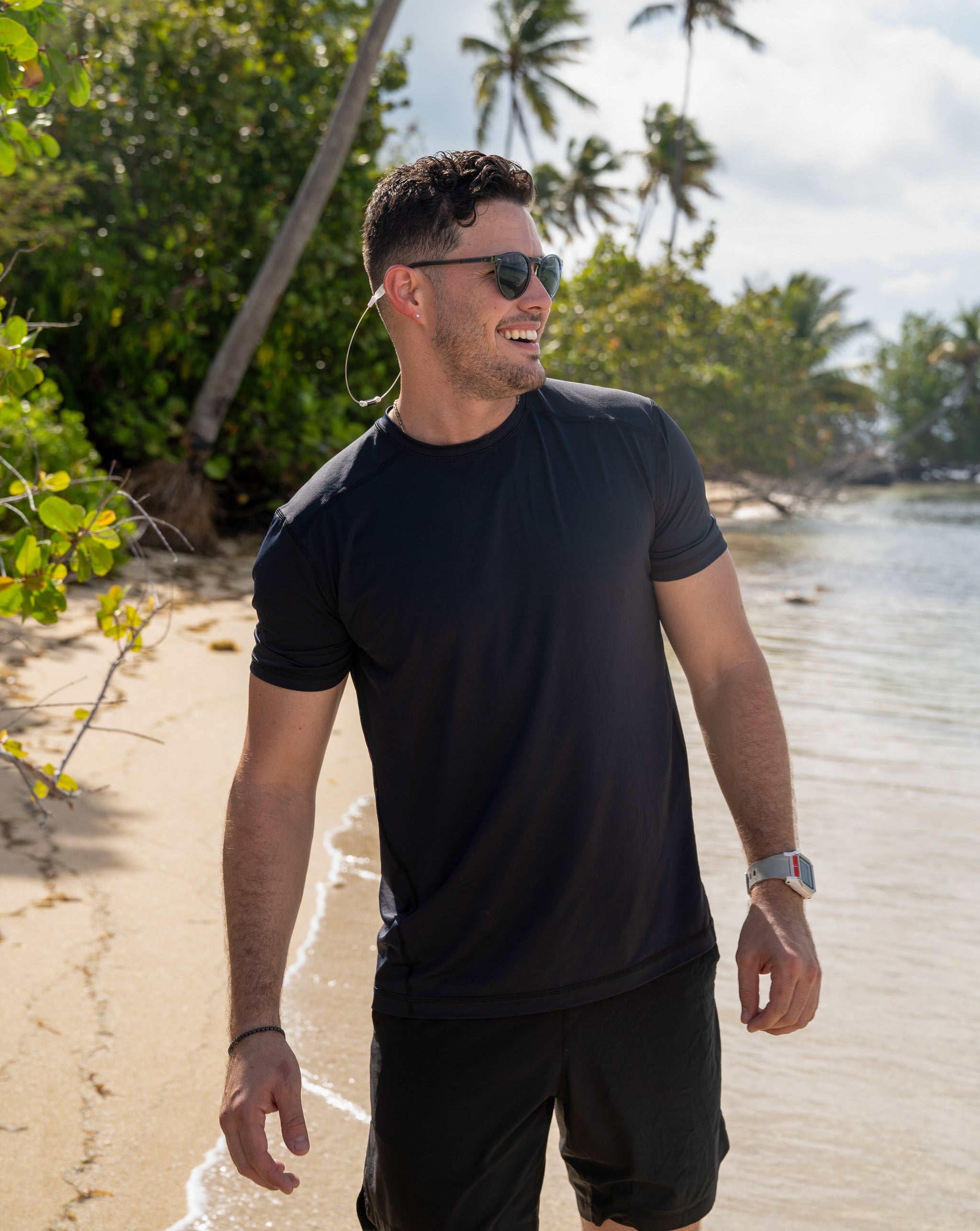 Men's Dry Fit Short Sleeve T-Shirt - UPF 50+ Sun Protection, Athletic Moisture Wicking, Black, Size M