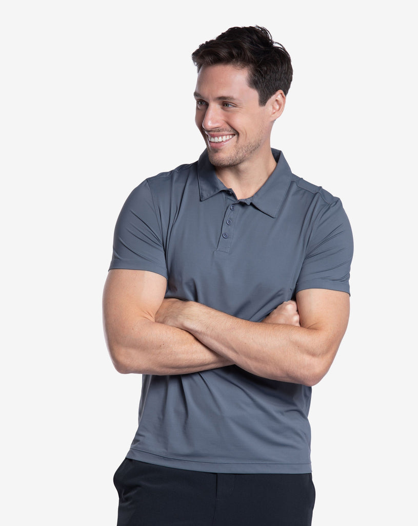 Man wearing short sleeve polo shirt in smoke. (Style 11004) - BloqUV