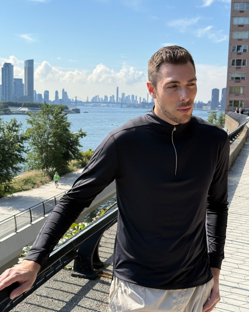 Man wearing long sleeve shirt in black. (Style 12001) - BloqUV