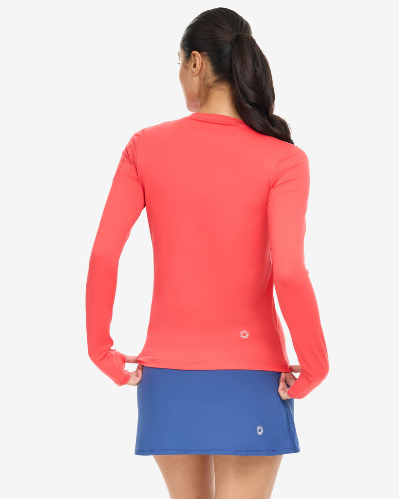 Women wearing 24/7 lave red top with navy skort - back shown. (Style 6100) - BloqUV