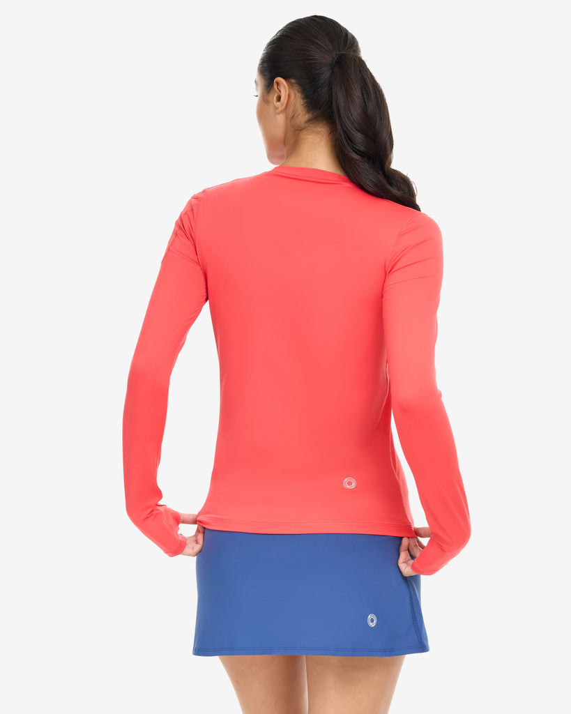 Women wearing 24/7 lave red top with navy skort - back shown. (Style 6100) - BloqUV