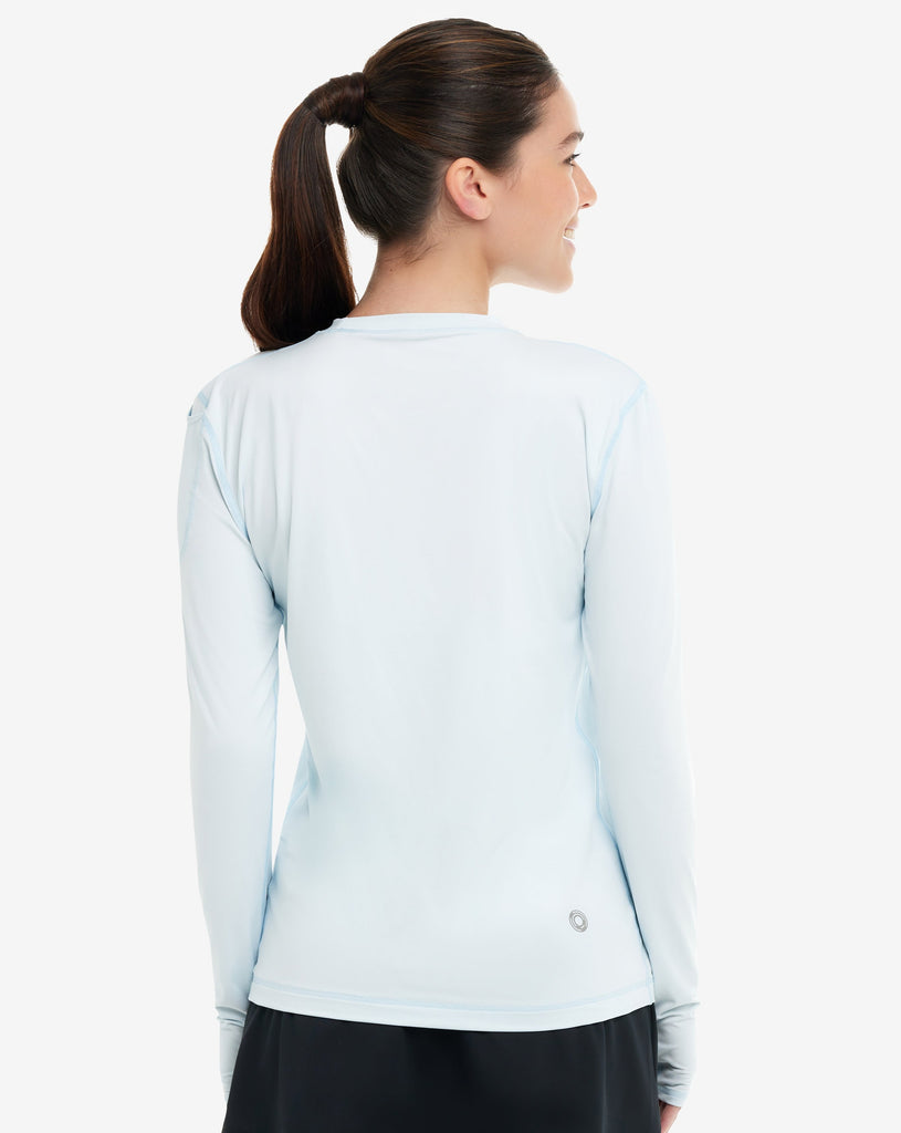 Women wearing ice blue long sleeve 24/7 shirt. (Style 2001) - BloqUV