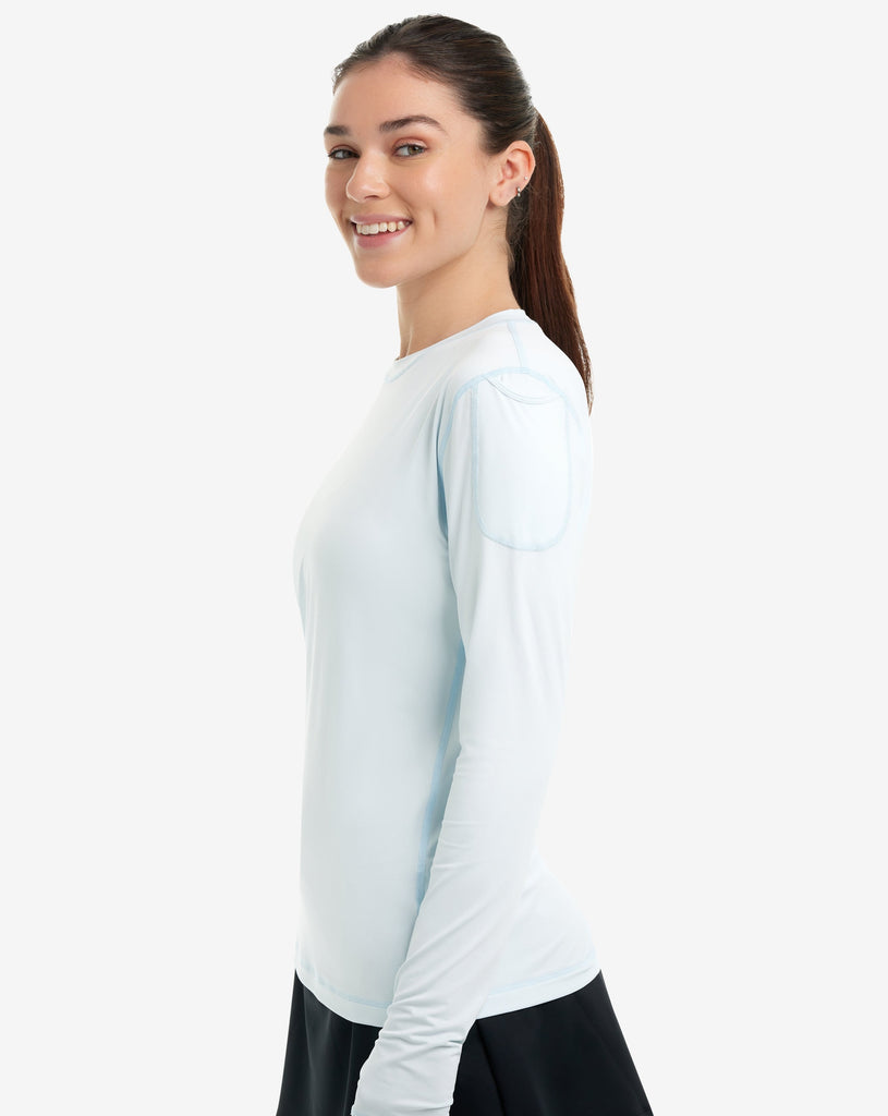 Women wearing ice blue long sleeve 24/7 shirt. (Style 2001) - BloqUV