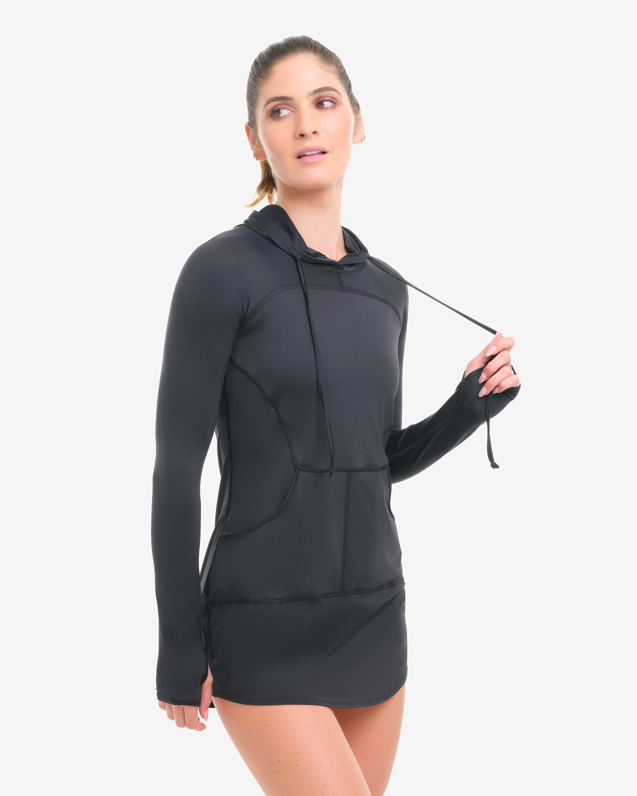 black long sleeve hooded dress AKOEE Womens Cotton Blend Oversized Hoodie Dress Floral Lace Hem Long Sleeve Hooded Sweatshirt Maxi Dress with Pockets (Medium, Black), Women's