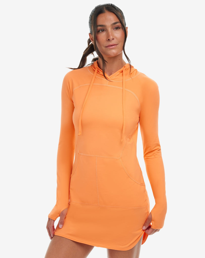 Women wearing tangerine hoodie dress. (Style 2009) - BloqUV