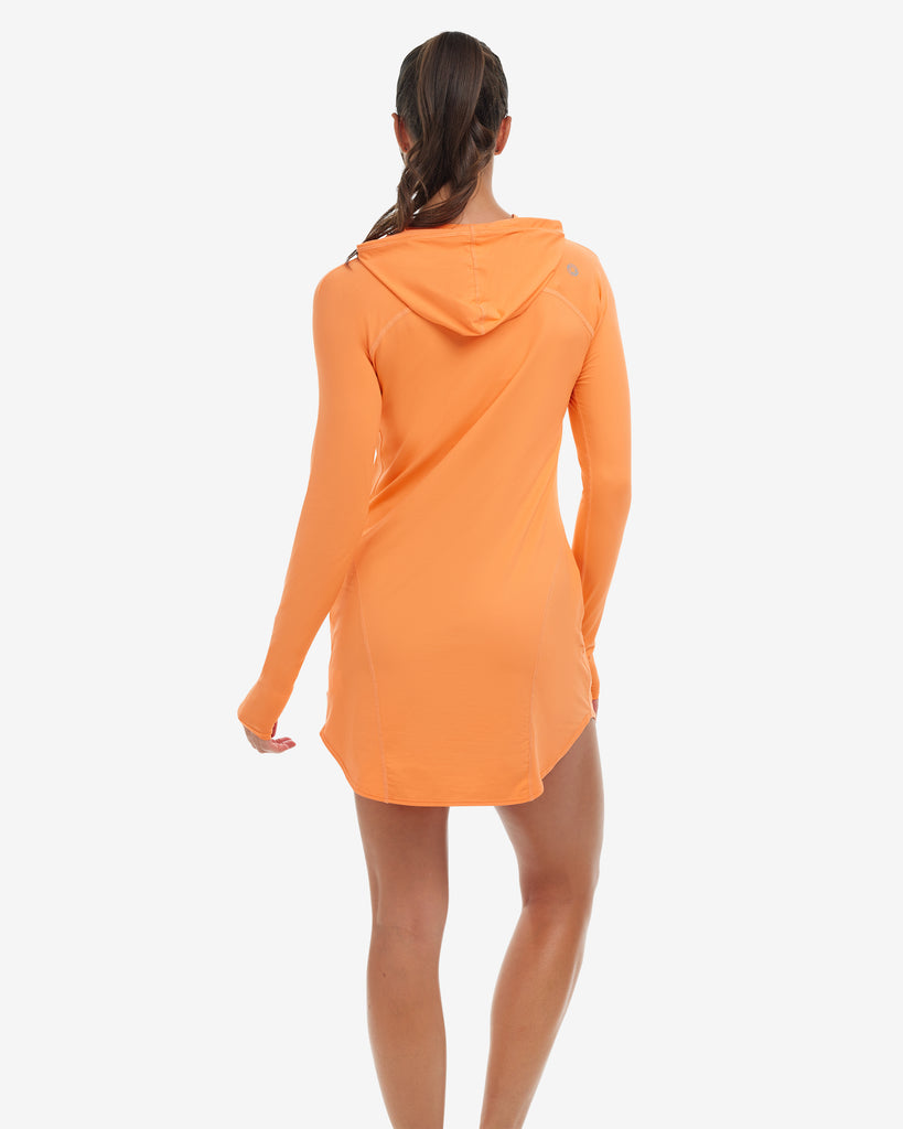 Women wearing tangerine hoodie dress. (Style 2009) - BloqUV