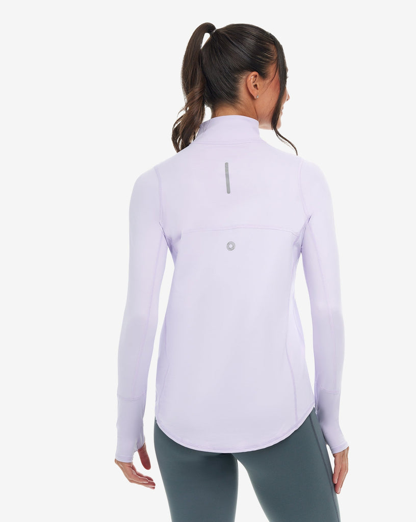 Women wearing lavender relaxed mock zip top. (Style 3002) - BloqUV