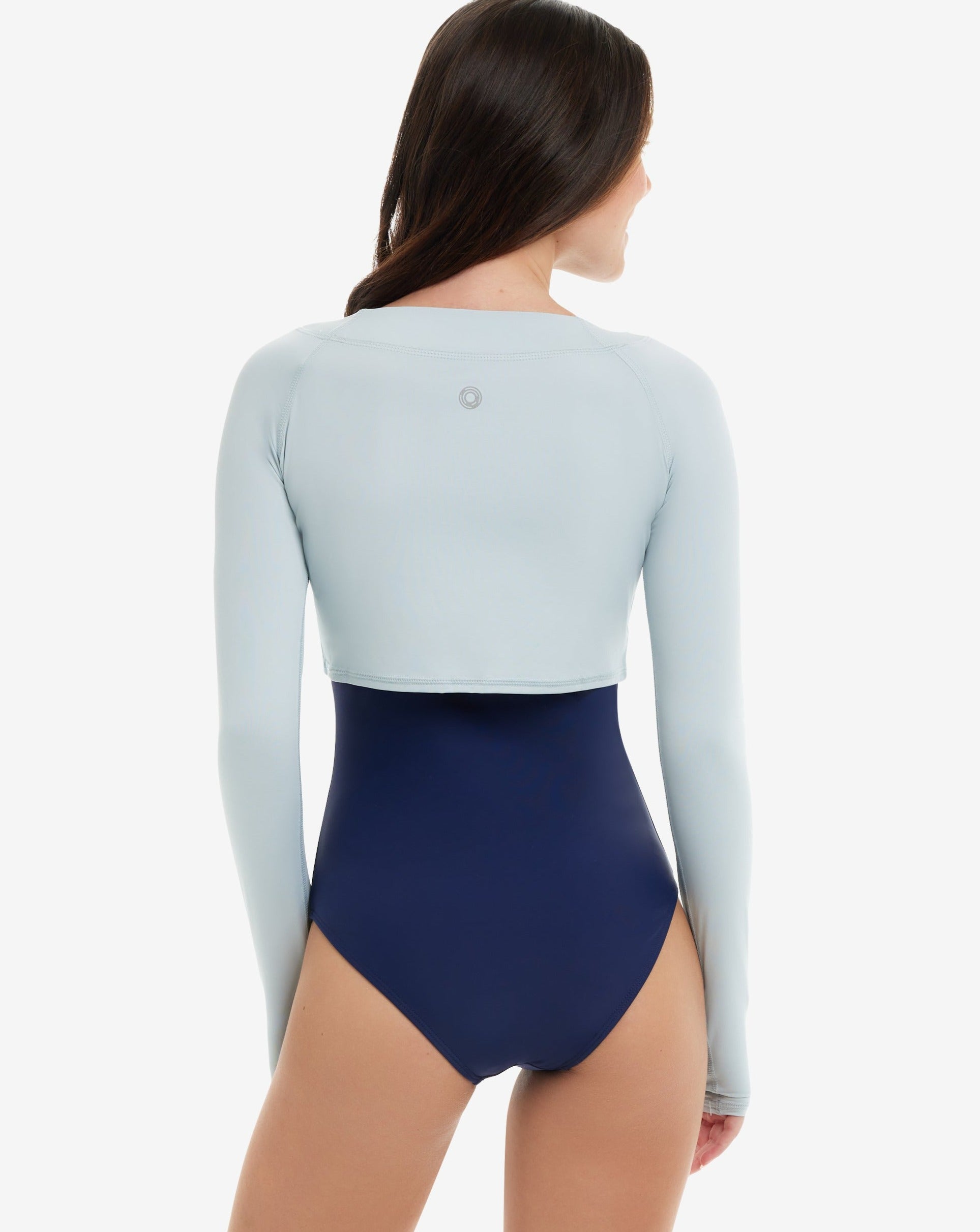 BloqUV Women's Crop Top - UPF 50+ Sun Protection, Moisture Wicking, Long Sleeve With Thumb Holes, Indigo