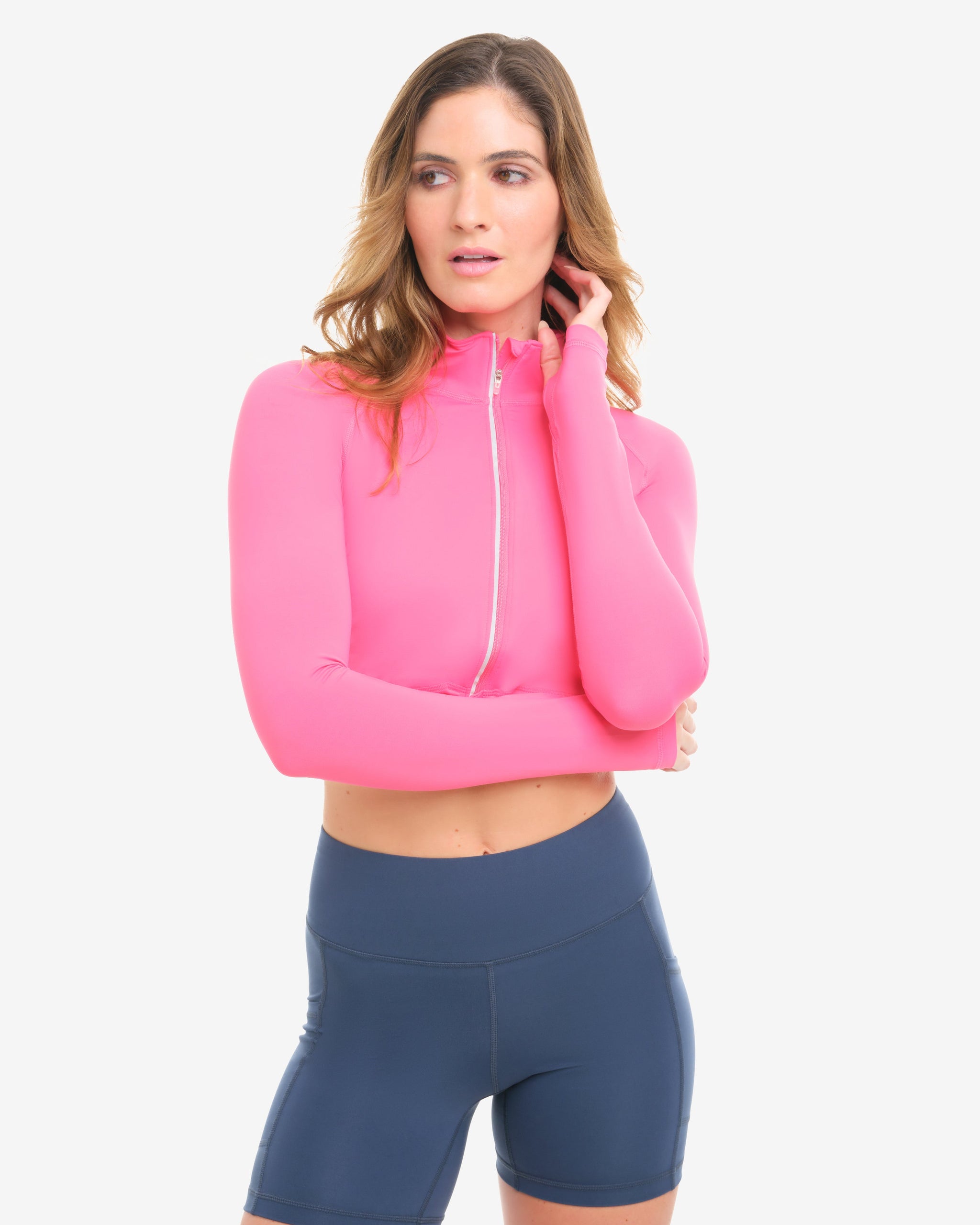 Women's UPF 50+ Sun Protective Full Zip Crop Top | BloqUV