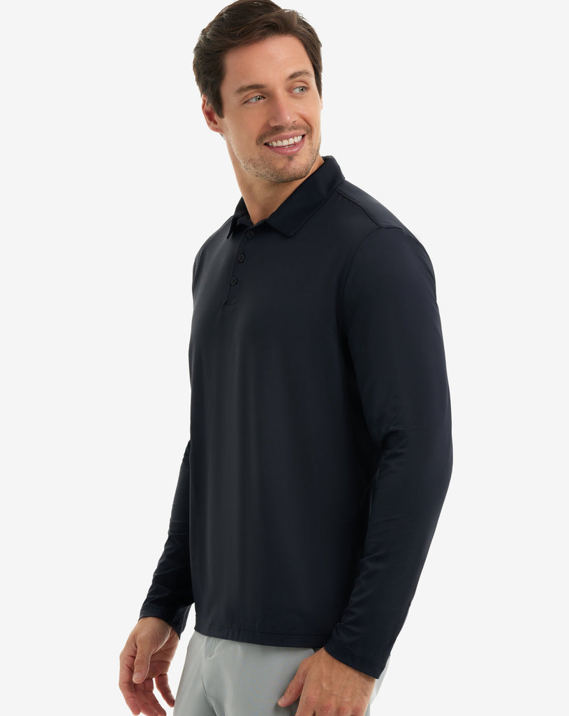 Man wearing long sleeve collared shirt in black. (Style 12004) - BloqUV