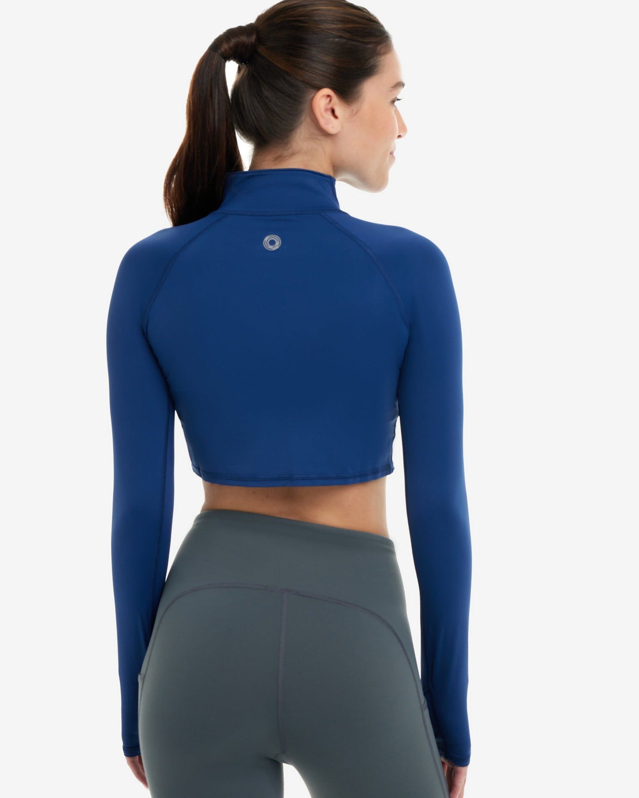 BloqUV Women's Crop Top - UPF 50+ Sun Protection, Moisture Wicking, Long Sleeve With Thumb Holes, Indigo - View #7