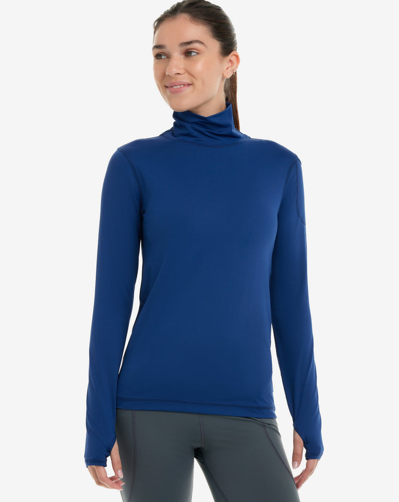 Women wearing navy turtle neck top with tights. (Style 2013) - BloqUV