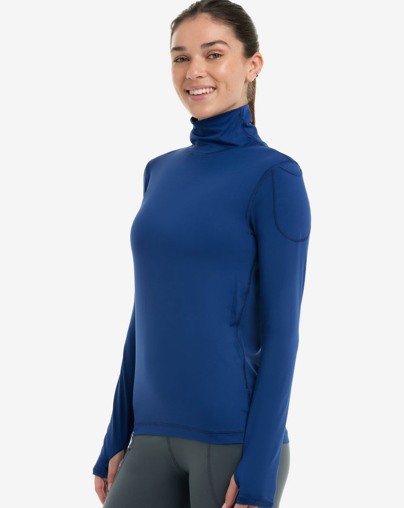 Women wearing navy turtle neck top with tights. (Style 2013) - BloqUV