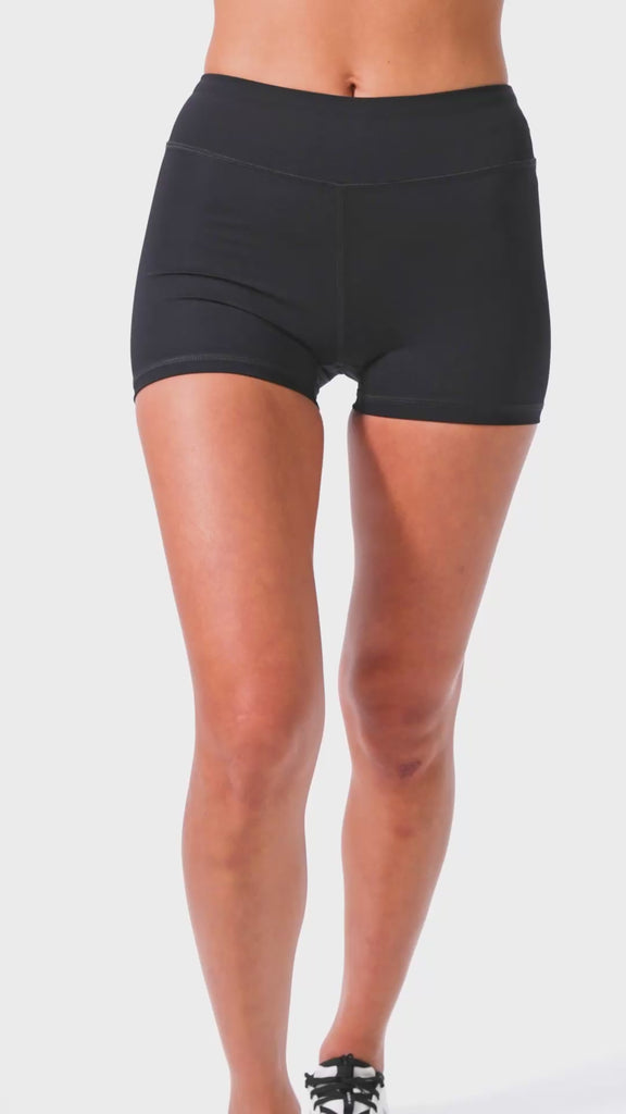 Women wearing active shorts in black. (Style 6000) - BloqUV