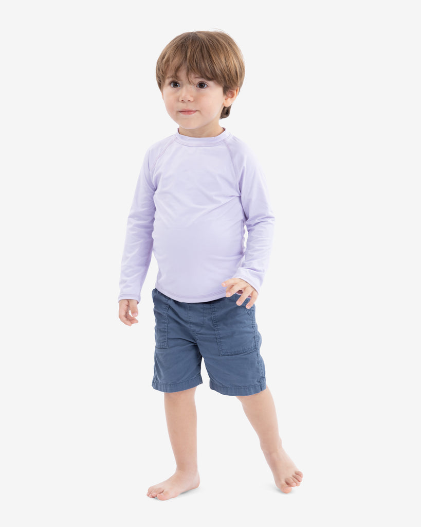 Toddler boy wearing lavender crew neck top. (Style 1005T) - BloqUV