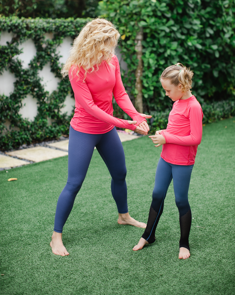 Mother and daughter wearing watermelon top with leggings.(Style 1005K) - BloqUV