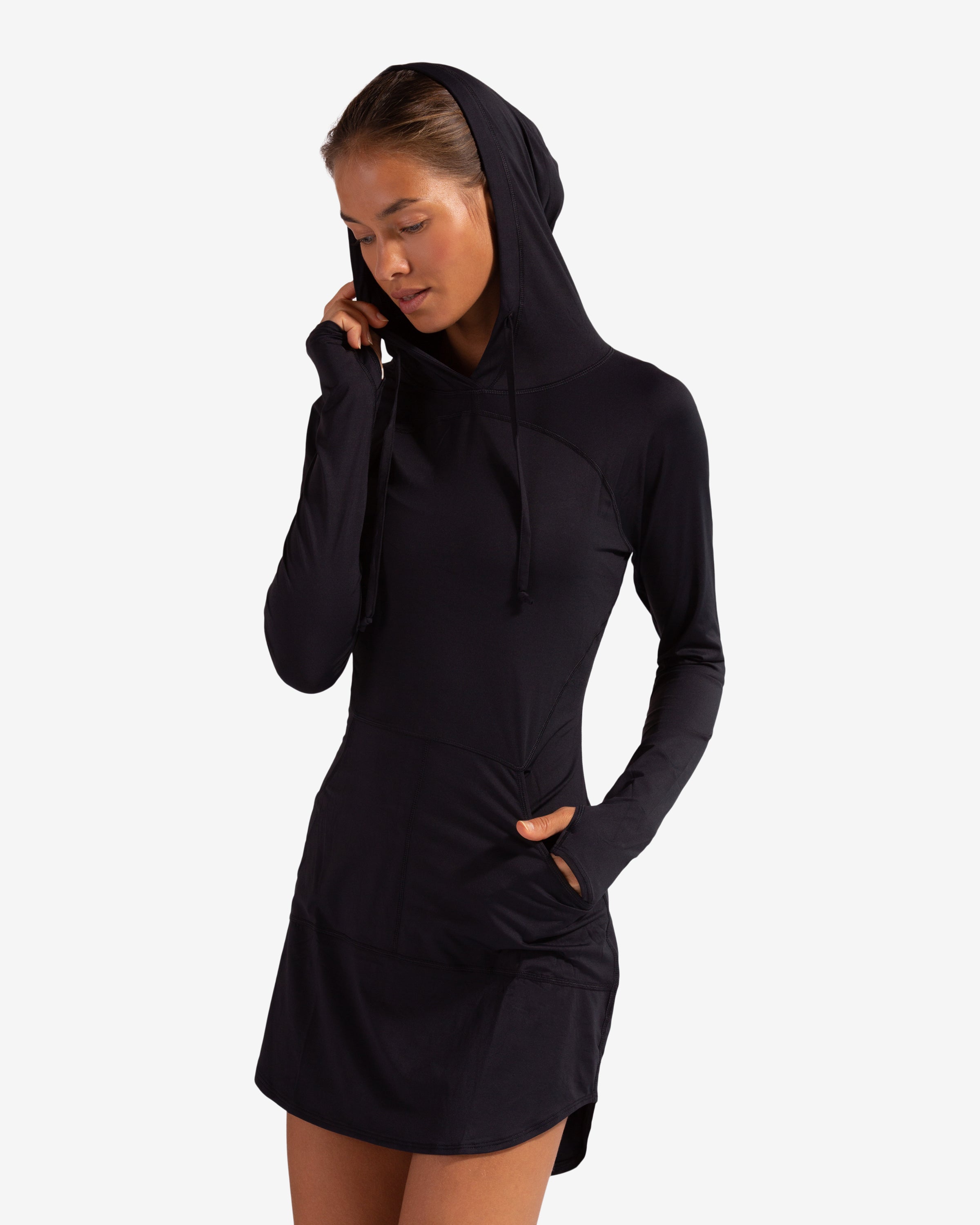 Fabletics Women's Yukon Hooded Sweatshirt Dress Black Size Small