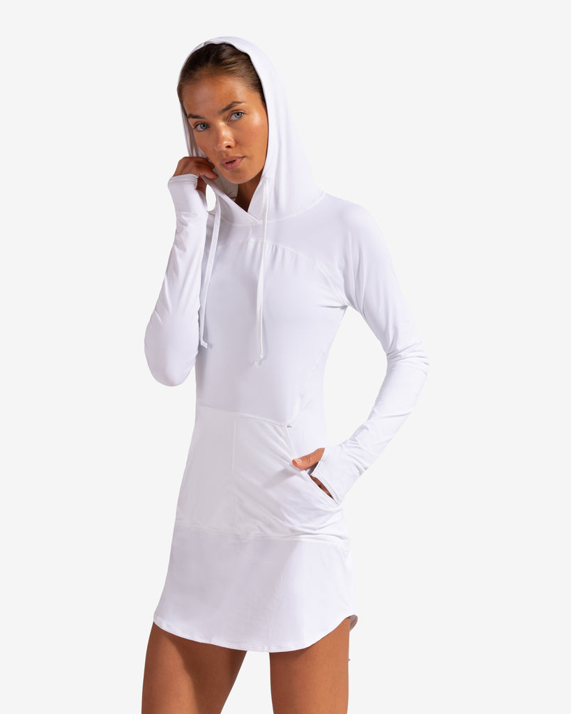 Women wearing white hoodie dress. (Style 2009) - BloqUV