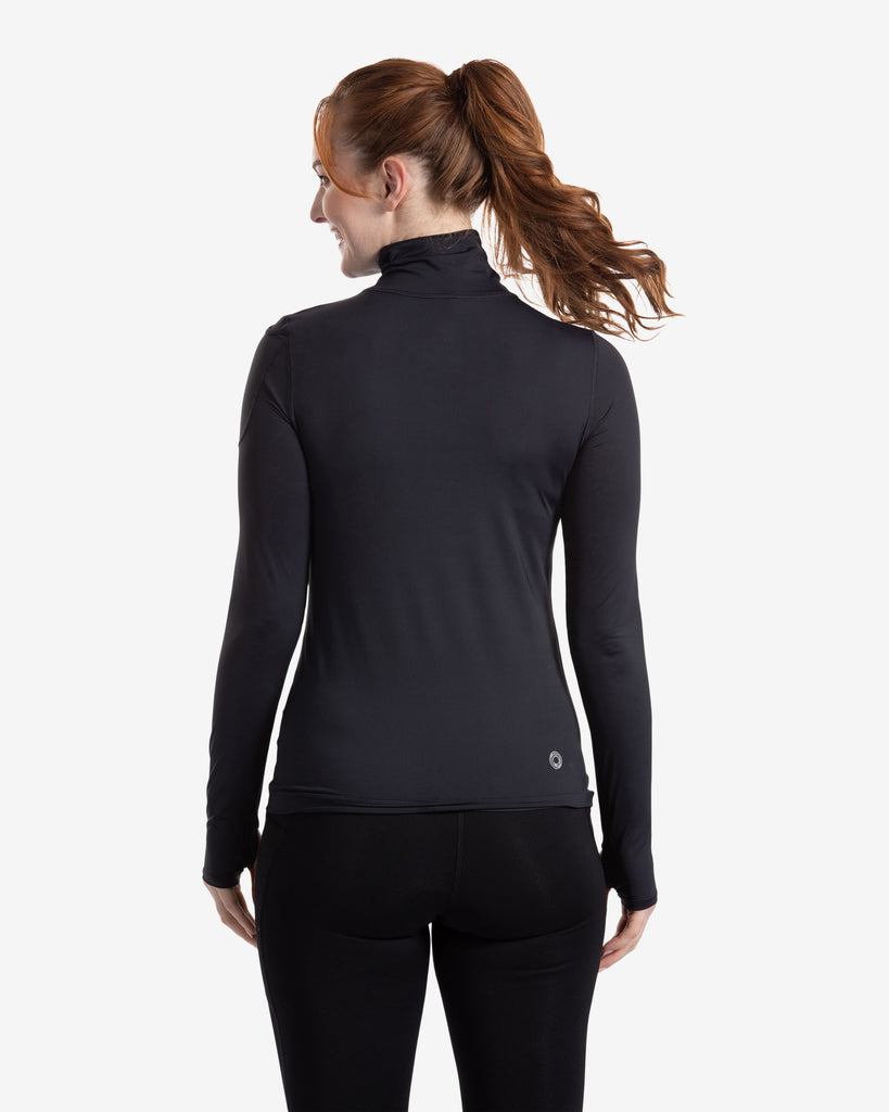 Women wearing black turtle neck top with black tights. Picture shows back shirt.(Style 2013) - BloqUV