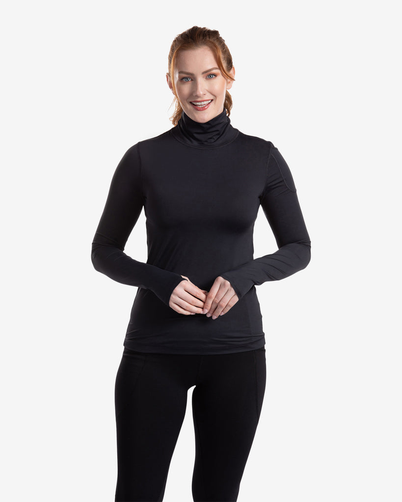 Women wearing black turtle neck top with black tights. (Style 2013) - BloqUV