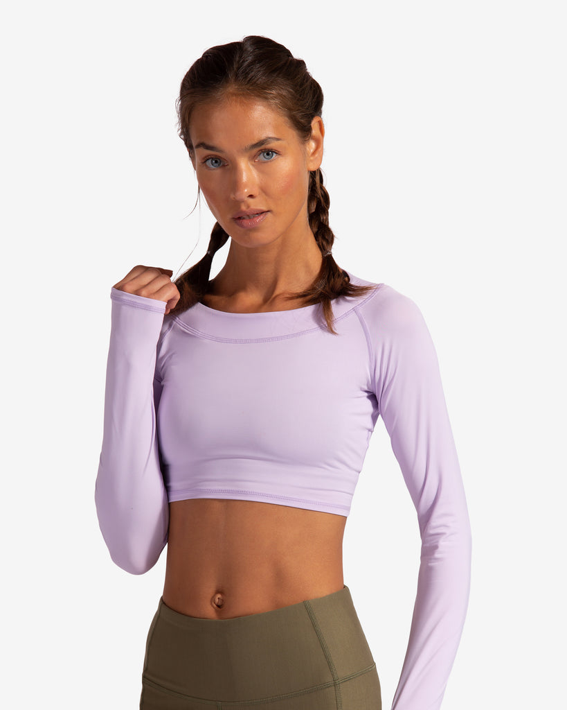 Women wearing lavender crop top. (Style 4001) - BloqUV
