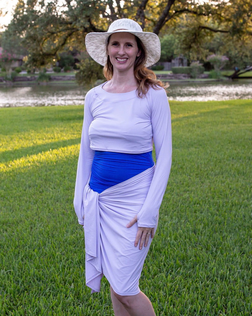 Women wearing lavender blanket wrap as a skirt at the park (Style 5000) - BloqUV