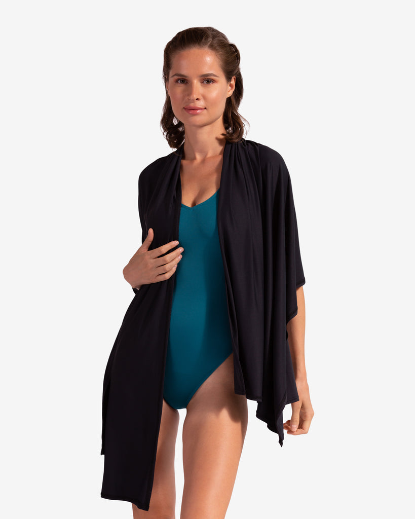 Women wearing black blanket wrap around her shoulders (Style 5000) - BloqUV